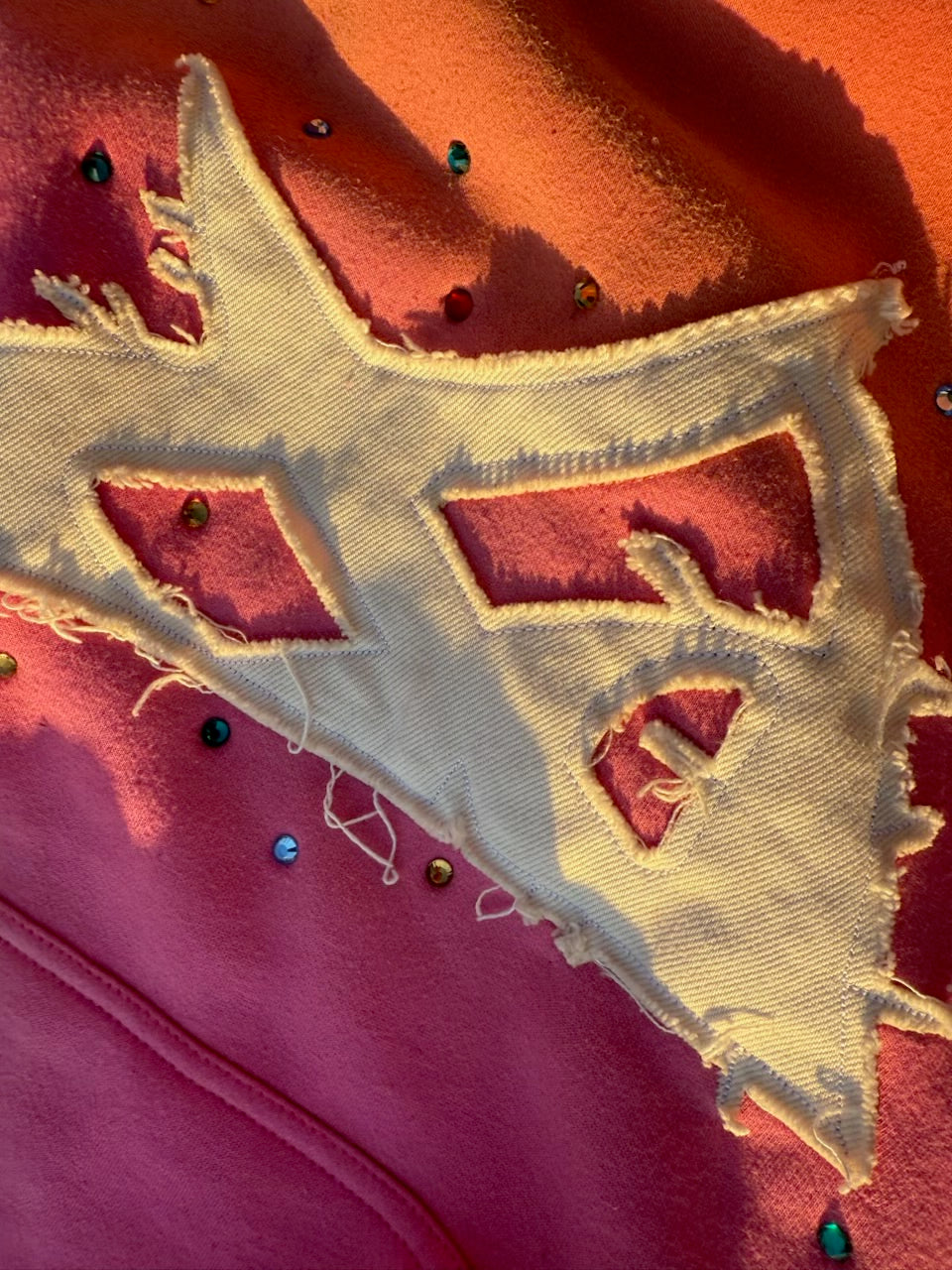 1way- Pink Sun-Faded Heavy Rhinestone Hoodie
