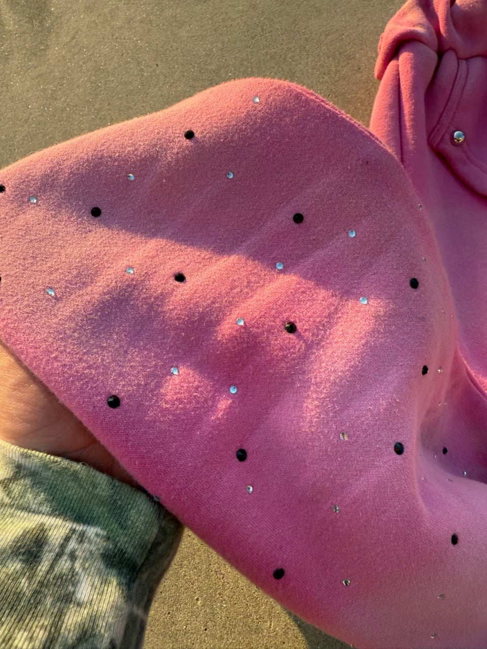 1way- Pink Sun-Faded Heavy Rhinestone Hoodie